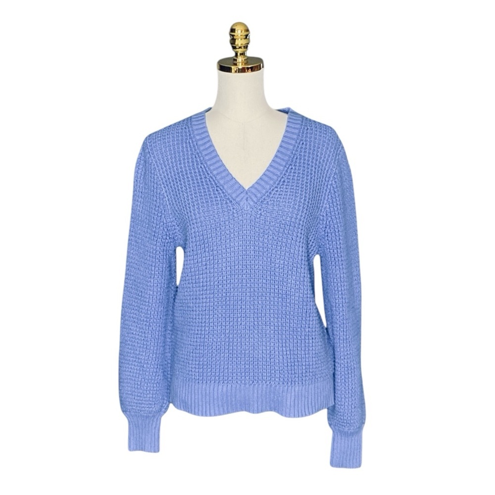 J.CREW Women’s Cotton Periwinkle, Chunky knit, V-neck Long Sleeve Sweater XL - Picture 2 of 7